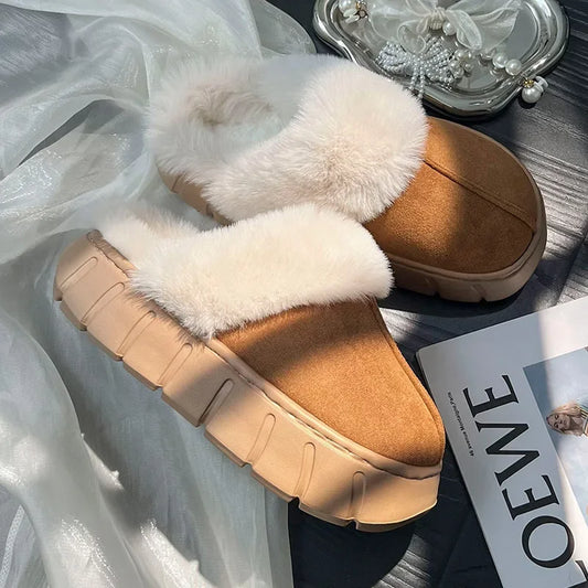 New Women Indoor Fluffy Slippers Thick Sole Winter Warm Shoes for Couples Soft Fur Keep Warm Female Male House Floor Slipper